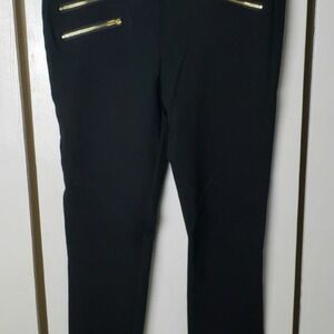 5/48 Saks Lizabeth Zipper-Trim Black Skinny Pull On Stretch Leggings Pant 8 Moto
